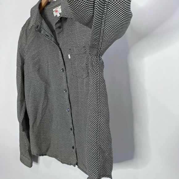 Levi's Blouse Checkered Plaid Classic Fit Button Up Black White Women's Size L - Picture 6 of 9